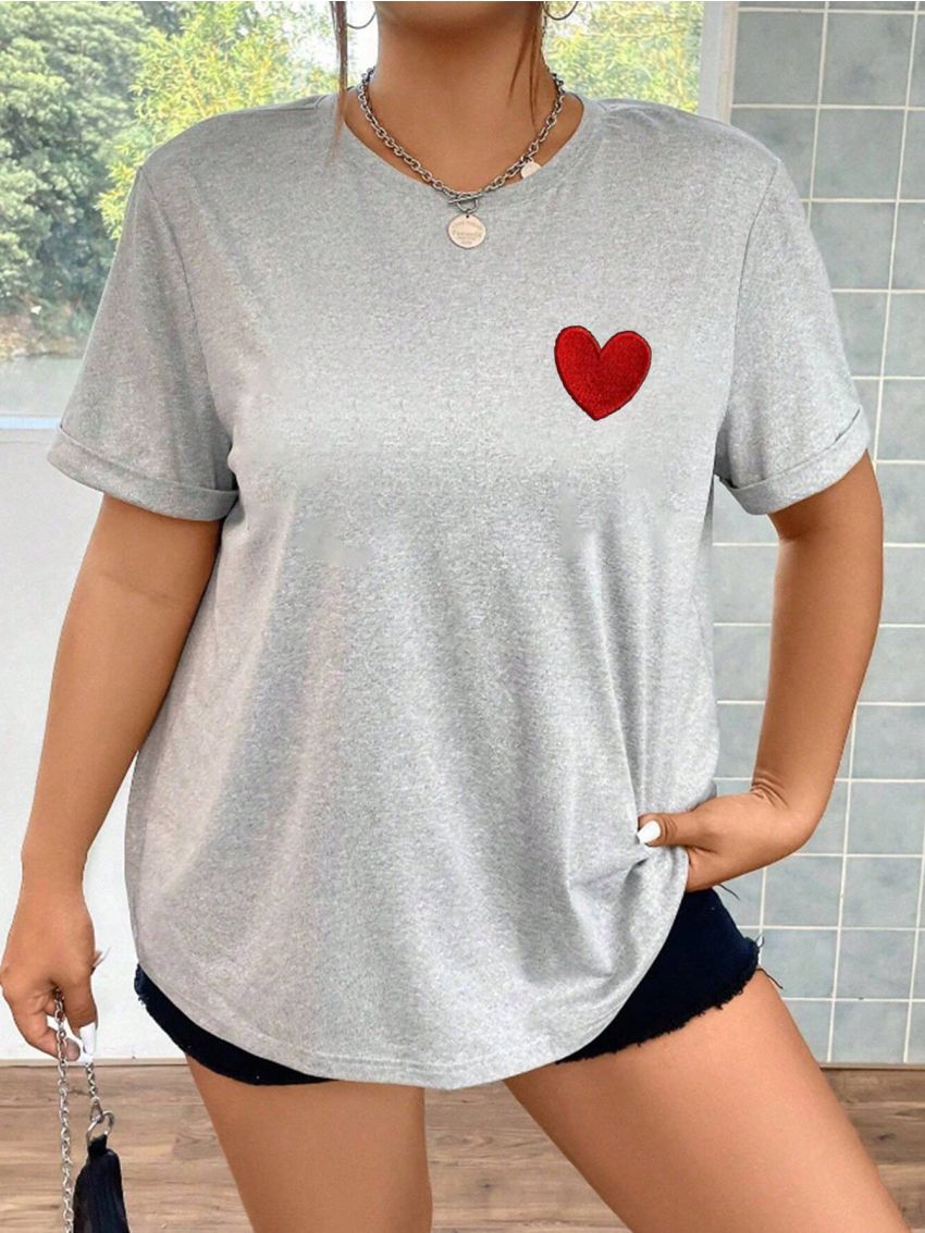 Plus Size Heart Pattern Short Sleeve T-Shirt