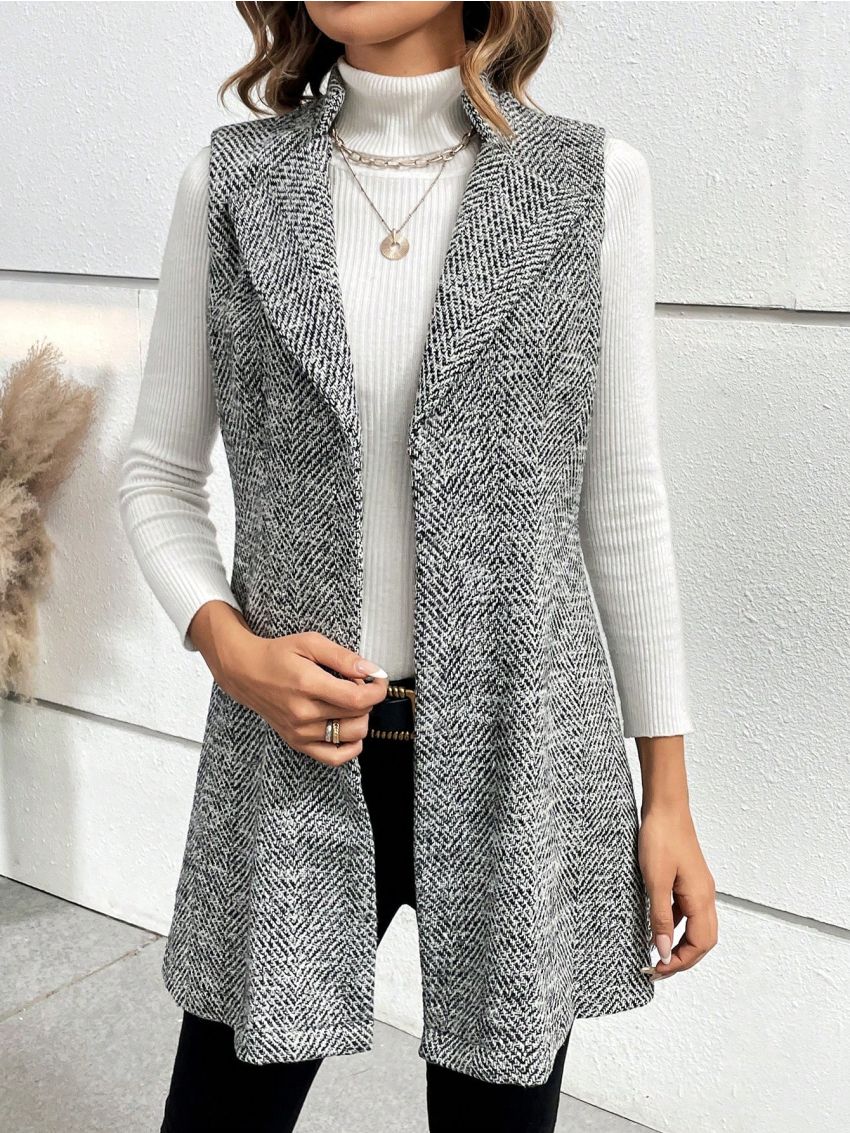 SHEIN Essnce Women's Gray Striped Sleeveless Woolen Vest