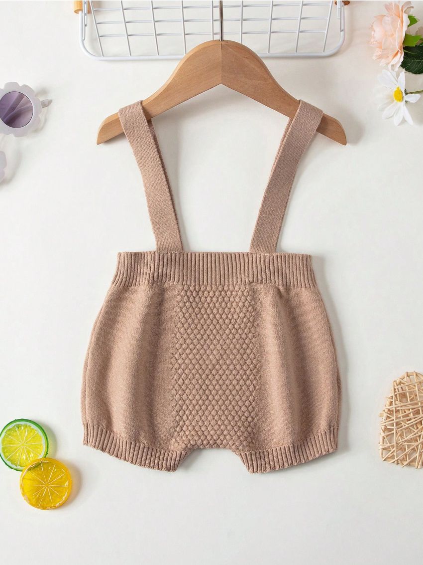 Baby Boys' Adjustable Shoulder Strap Solid Color Overalls Romper With Sweater