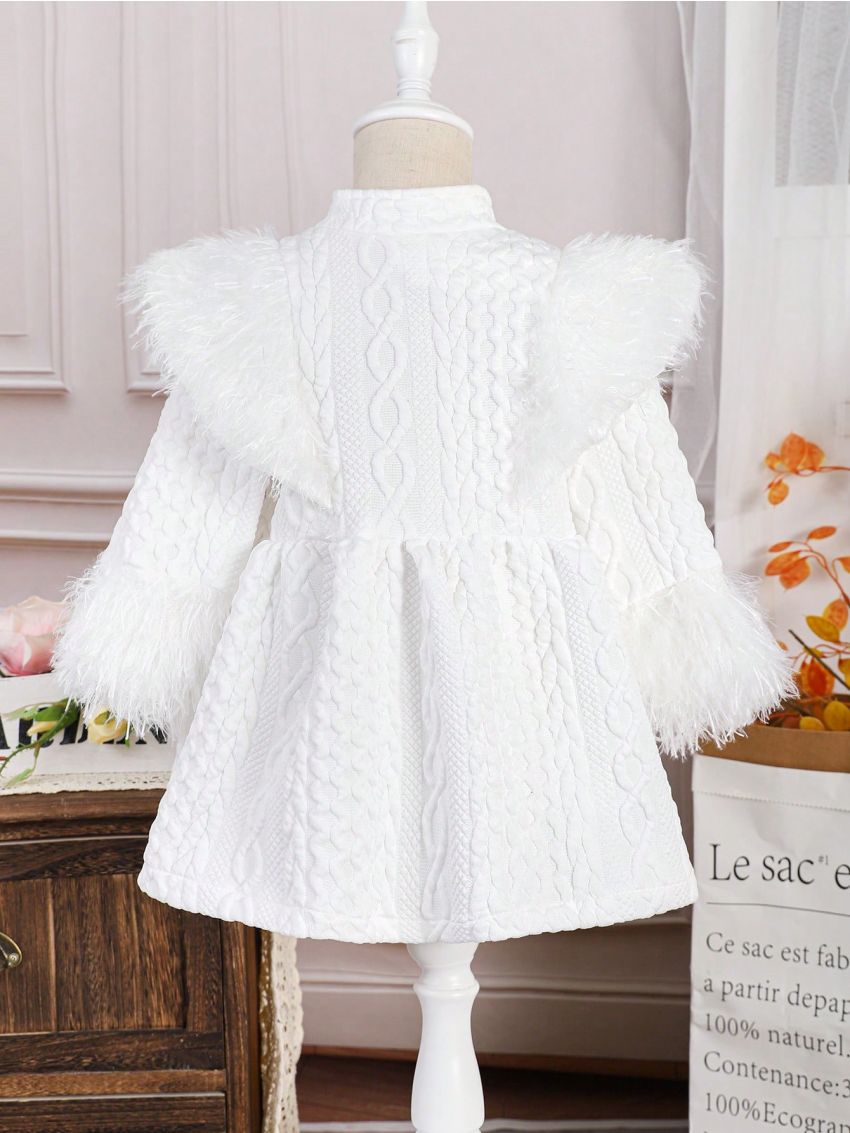 Infant Girls' Plush Fashionable Corduroy Coat With Ruffled Edge For Autumn And Winter