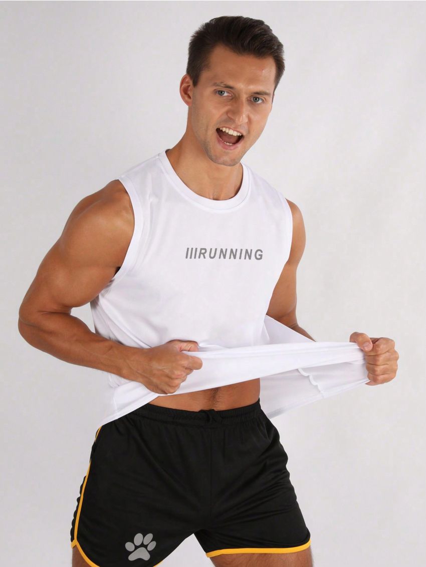 Men's Sleeveless Sports Top With Letter Print