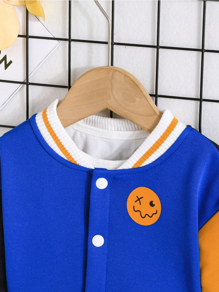 Baby Boys' Color Block Sleeve Smiling Face Baseball Jacket