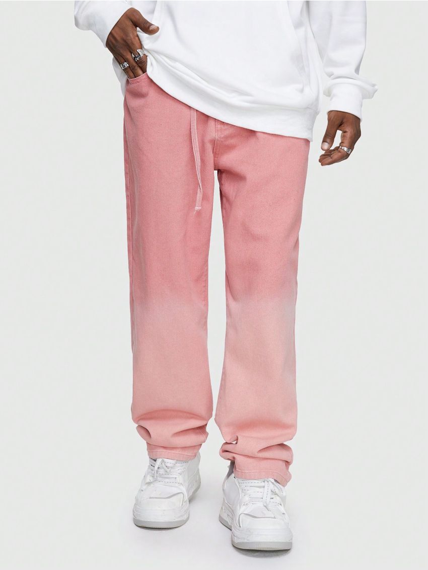 ROMWE Street Life Men's Straight Fit Drawstring Denim Jeans