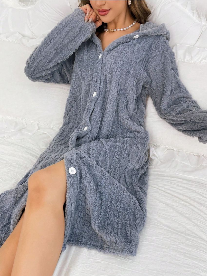 Button Through Flannel Lounge Robe