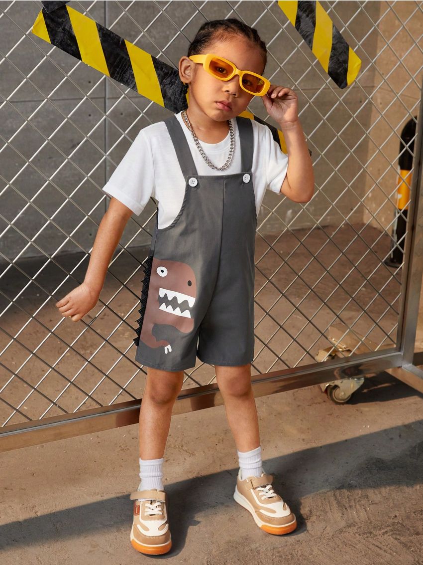 SHEIN Kids EVRYDAY Little Boys' Dinosaur Printed Jumpsuit