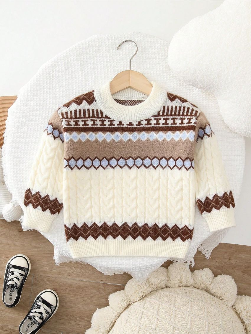 Toddler Boys' Geometric Pattern Round Neck Sweater