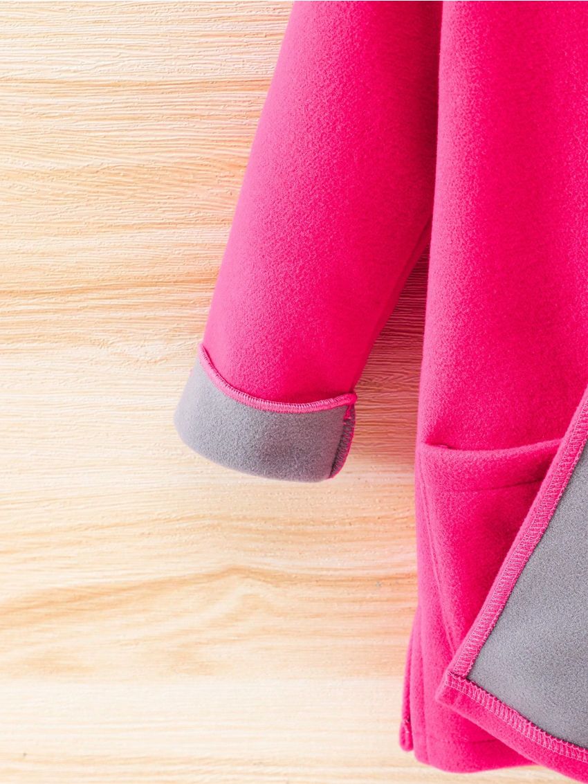 Young Girl 1pc Dual Pocket Hooded Open Front Thermal Lined Overcoat