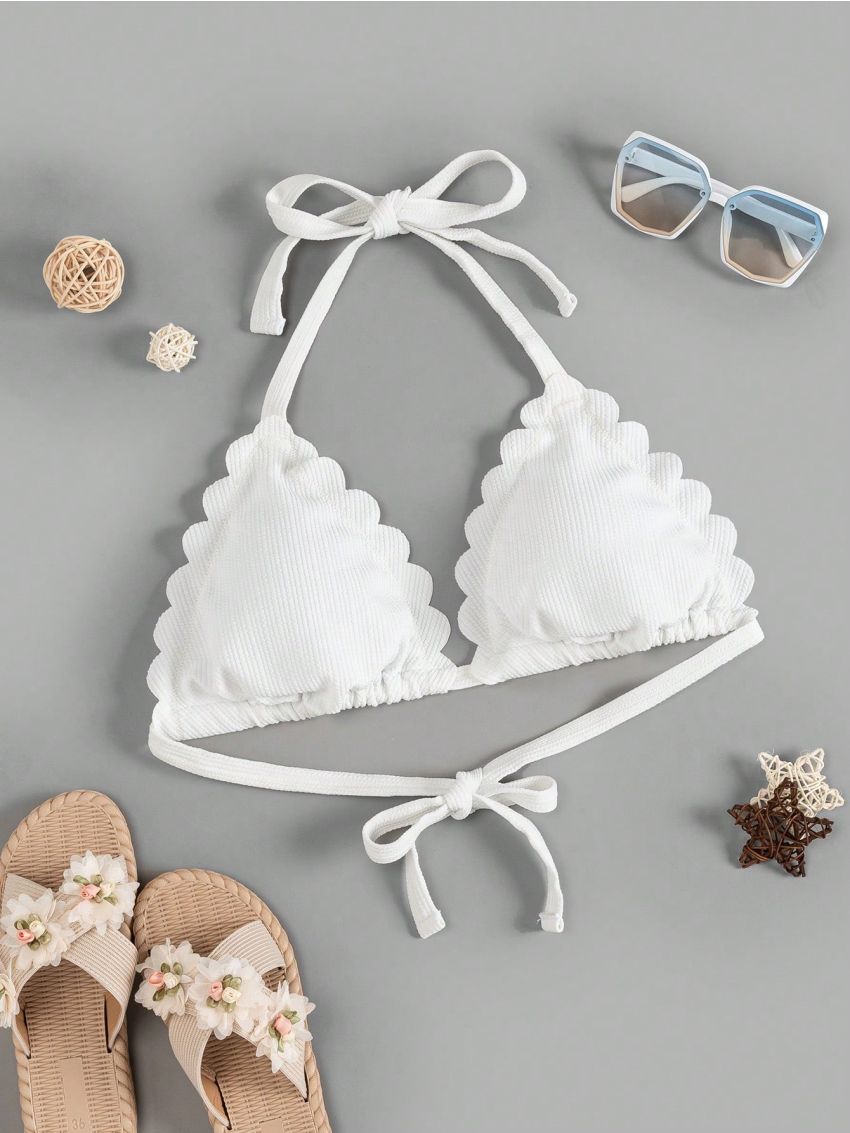 SHEIN Swim Basics Plus Size Shell Edge Halter Neck Bikini Top