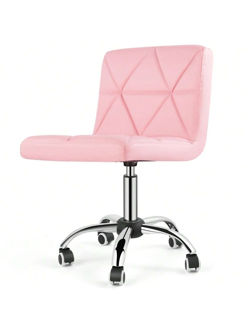 Armless Desk Chair, Low Back 360 Degree Swivel Office Chair, Height Adjustable Executive Conference Task Chair with Rolling Wheels and Diamond Pattern, for Home Computer Barber