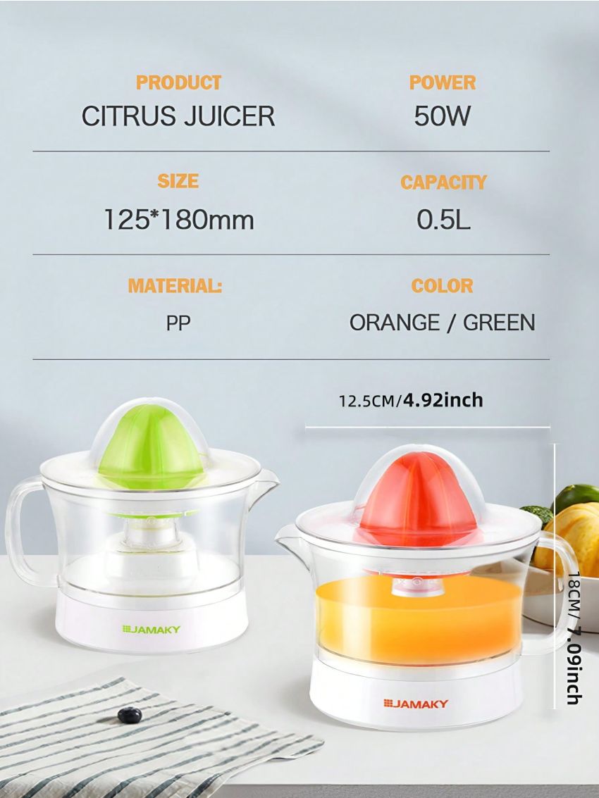 Original Citrus Juicer Orange Juice Machine 500Ml Capacity 25W Power Push Start for Family Breakfast Office Dormitory Green
