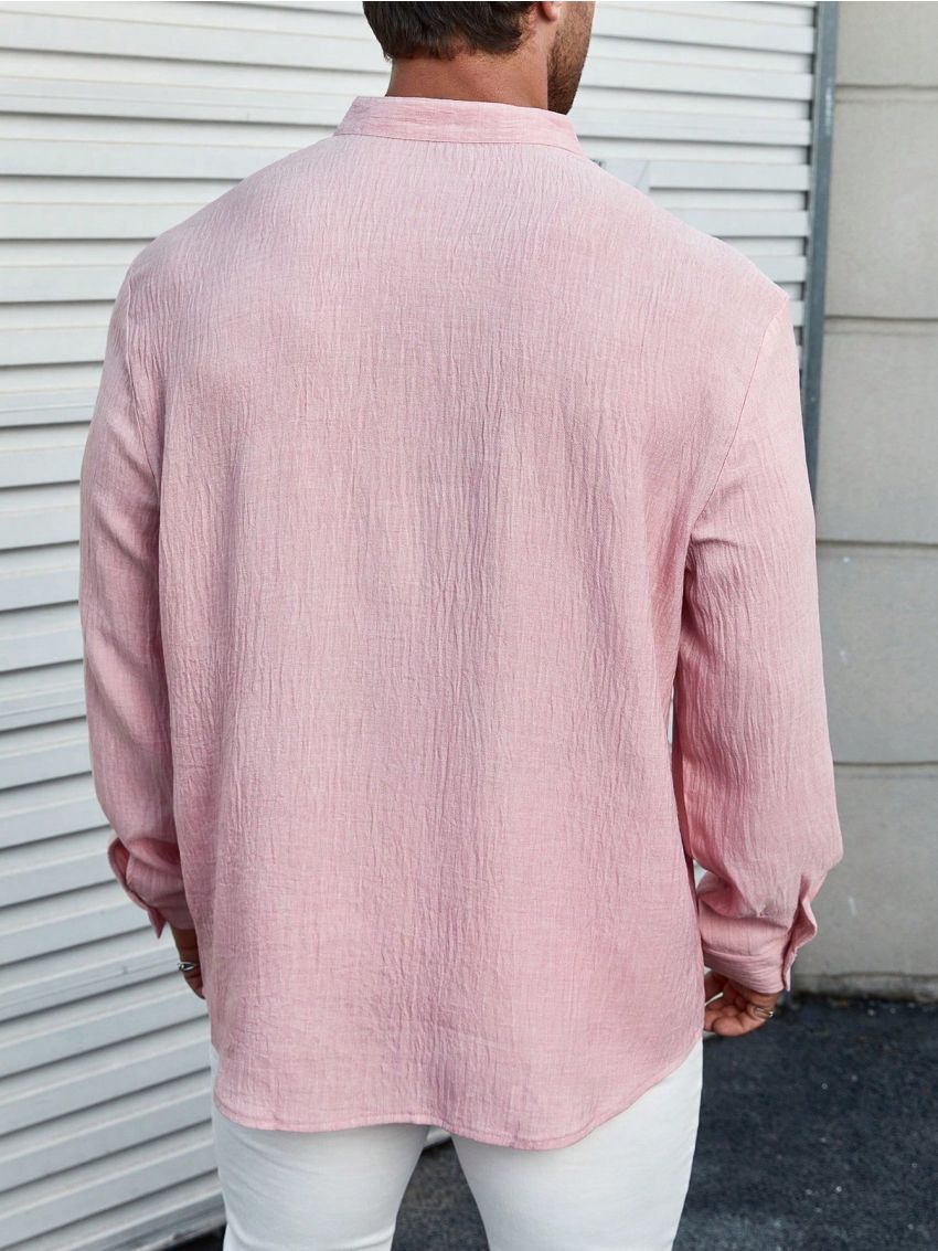 Manfinity Men's Plus Size Stand Collar Button Front Shirt