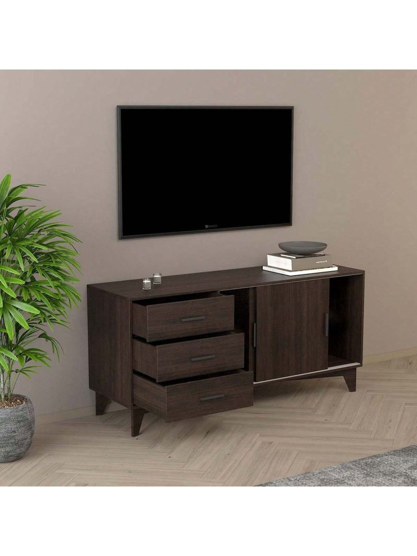 OSQI Parker TV Stand with Sliding Doors and Drawers in Dark Brown