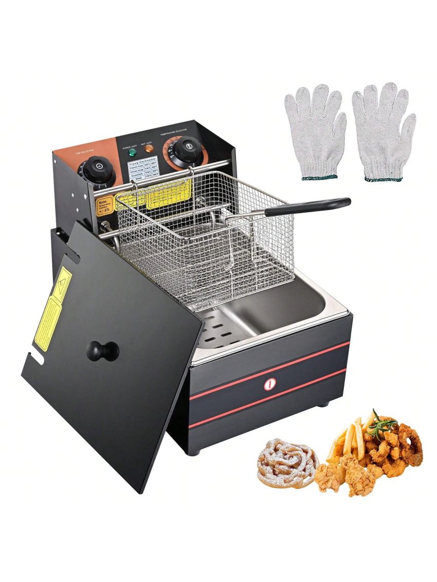 Electric Deep Fryer Countertop Deep Fryer with Basket and Lid,Stainless Steel Single Tank Fryer for Home Use Easy to Clean Oil Fryers