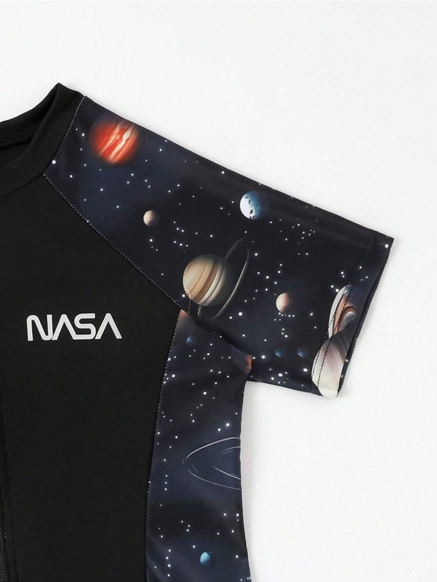 Tween Boys' Galaxy Printed Splicing One Piece Swimsuit