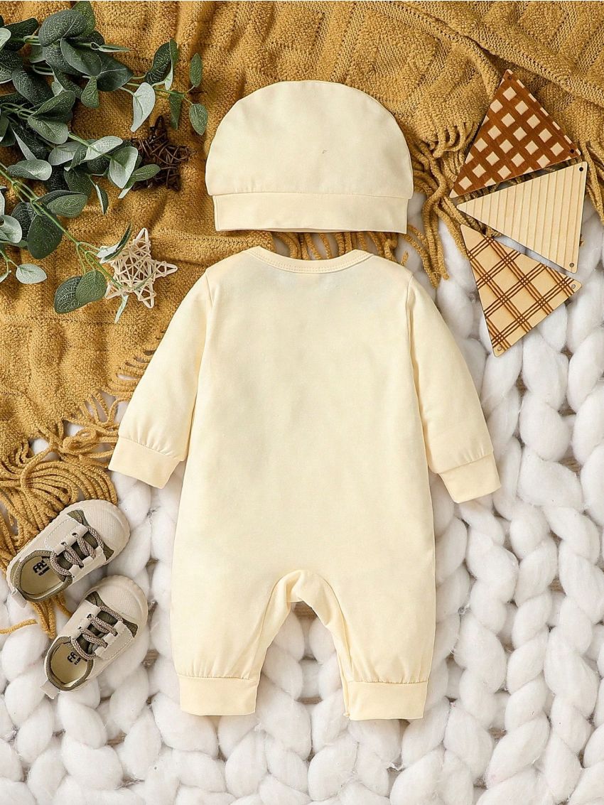 SHEIN Baby Boys' Cosplay Doctor Printed Long Sleeve Romper With Cap, Daily & Party Outfits For Autumn