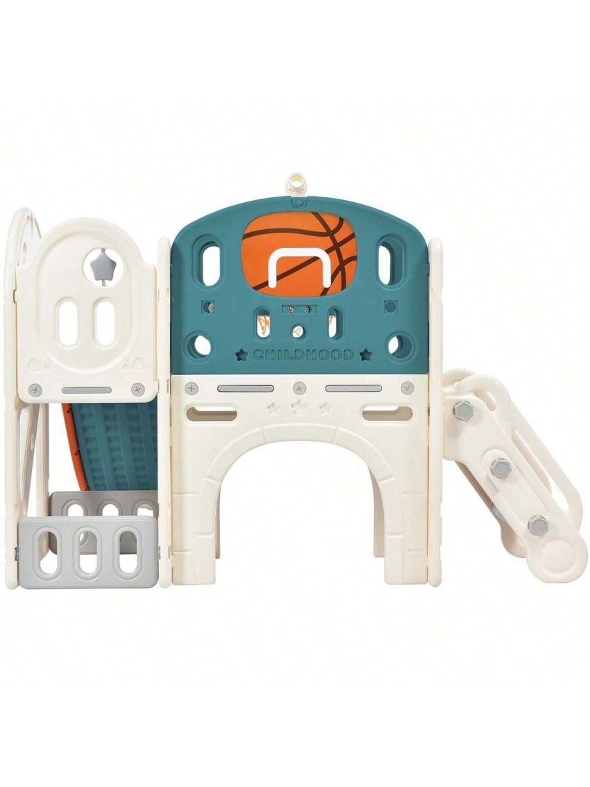 Merax Kids Slide Playset Structure, Freestanding Castle Climbing Crawling Playhouse with Slide, Arch Tunnel, Ring Toss, and Basketball Hoop, Toy Storage Organizer for Toddlers, Kids Climbers Playground