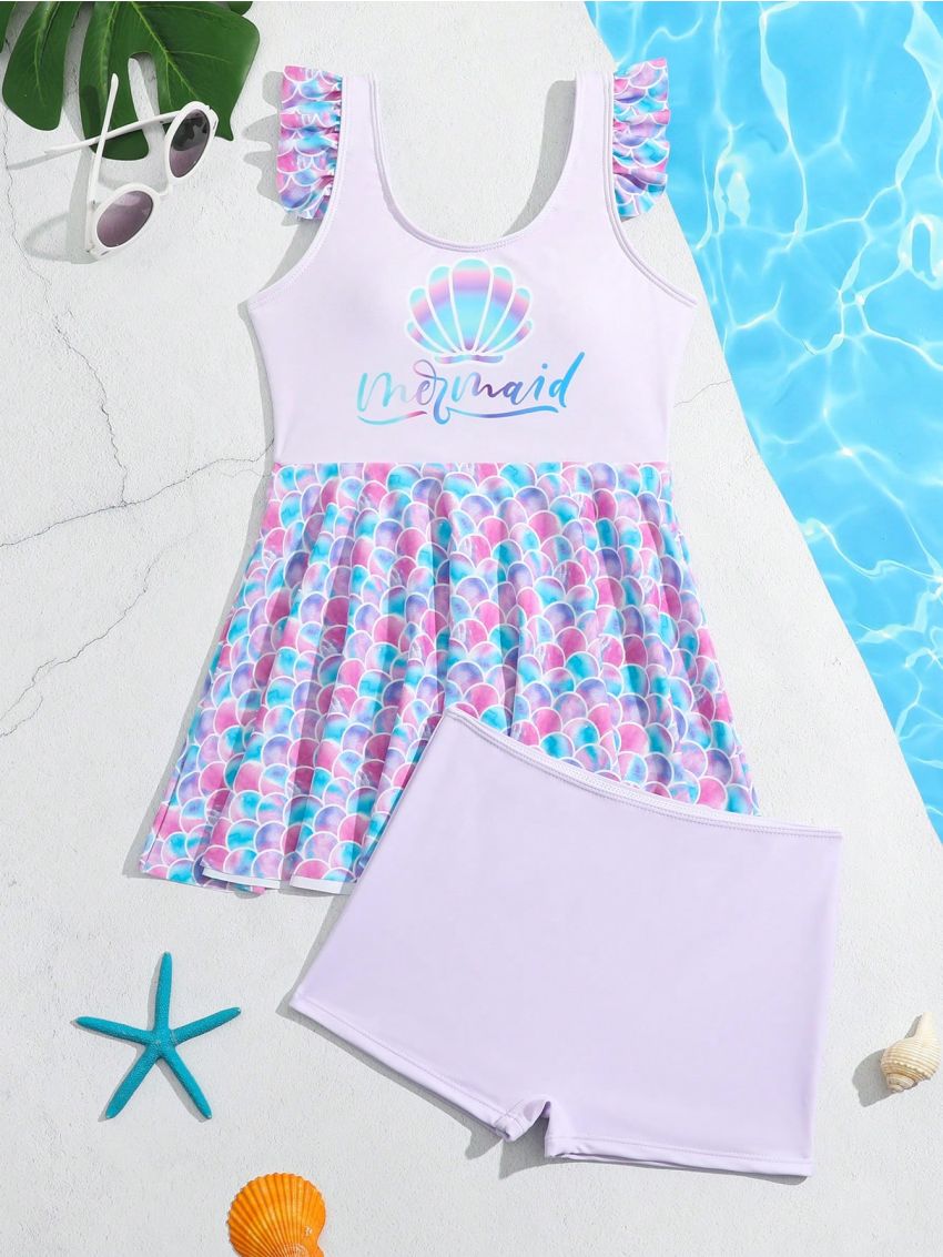 Girls' (big) One-piece Mermaid Scale Texture Swimsuit