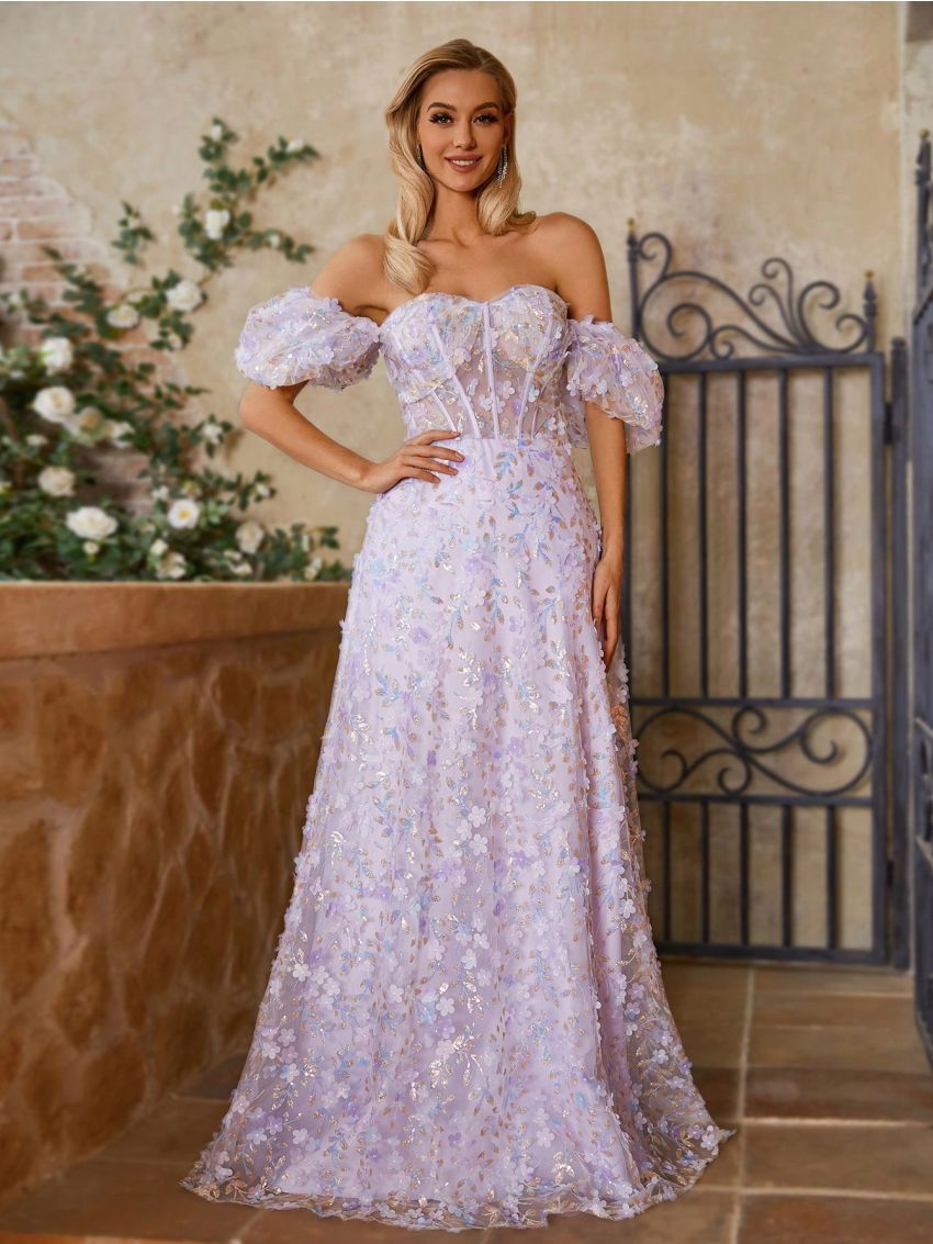 SHEIN Belle Women's Off Shoulder Embroidered Evening Dress