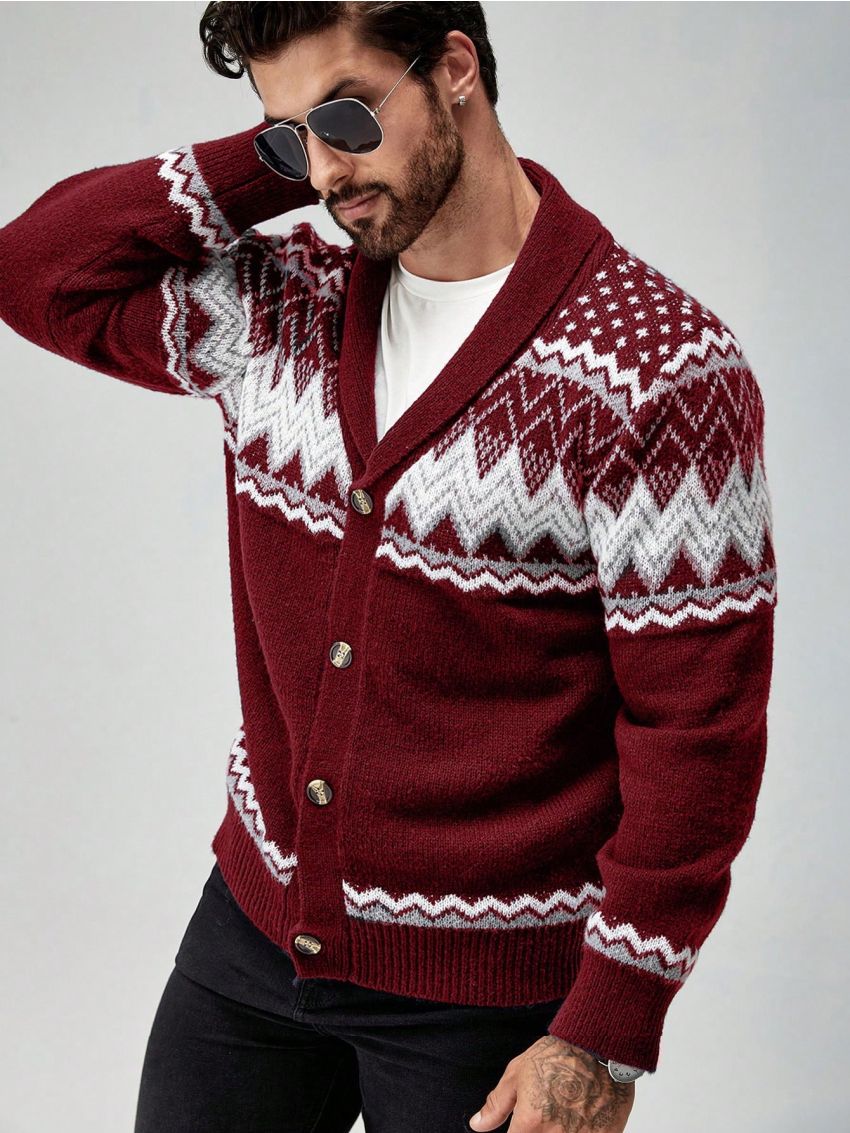 Manfinity Men's Geometric Printed Shawl Collar Cardigan