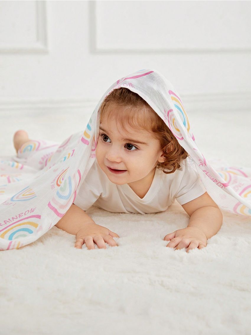Cozy Cub 2pcs Printed Swaddling Blankets (Rainbow Love+Pink/Blue Heart)