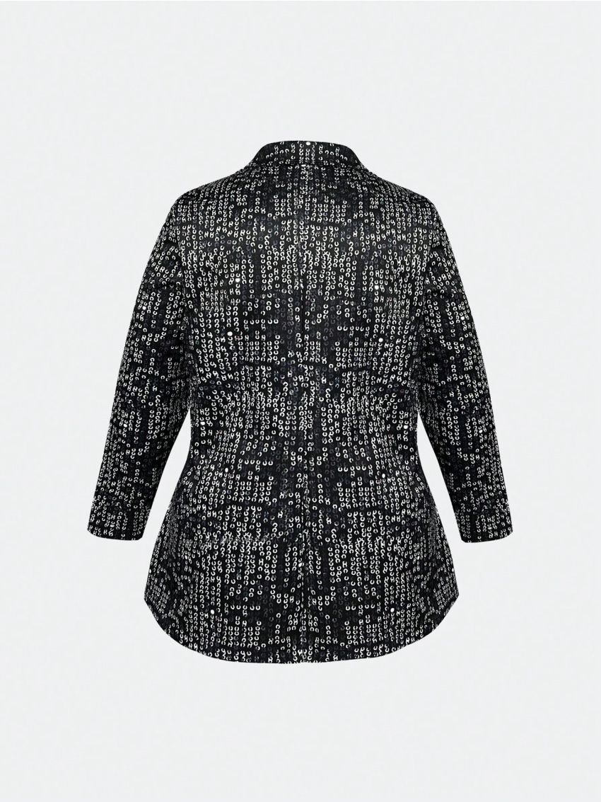 Women's Plus Size Shawl Collar Sequined Open Front Blazer Jacket