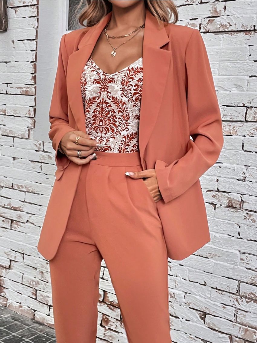 SHEIN LUNE Women's Pure Color Button Decoration Stylish Blazer