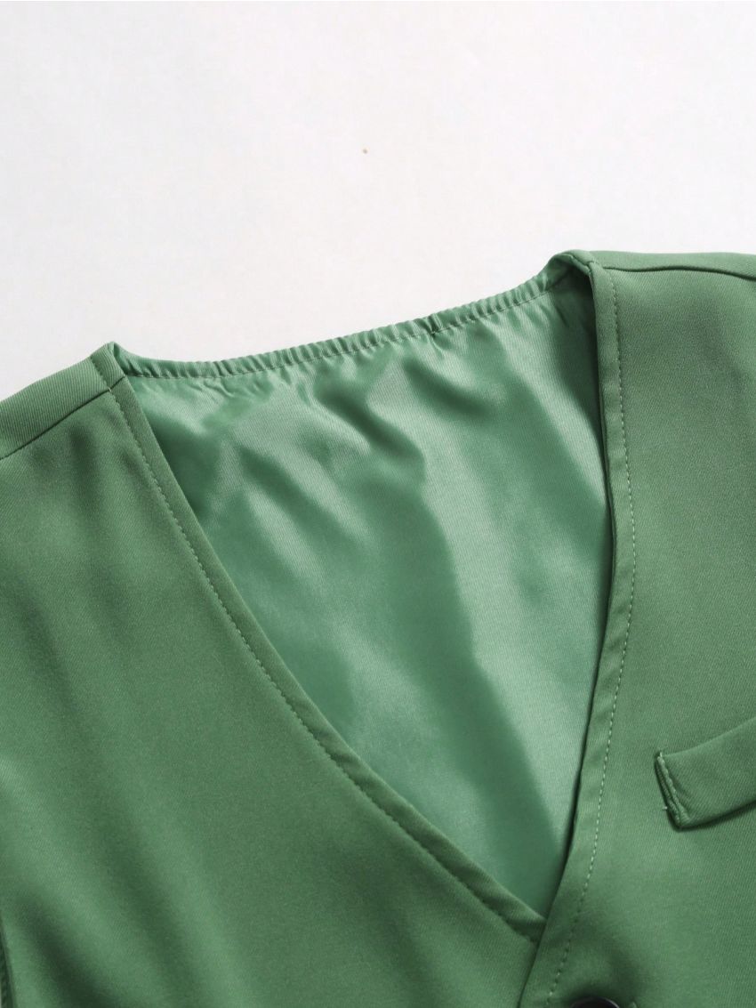 Men's Solid Color Suit Set, Including Jacket, Vest And Pants