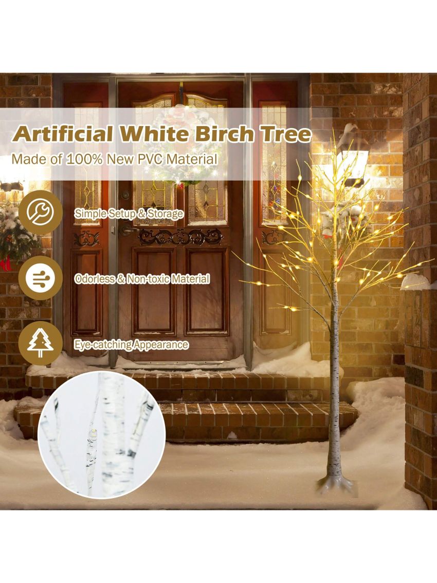 Costway 5ft Pre-lit White Twig Birch Tree for Christmas Holiday w/ 72 LED Lights