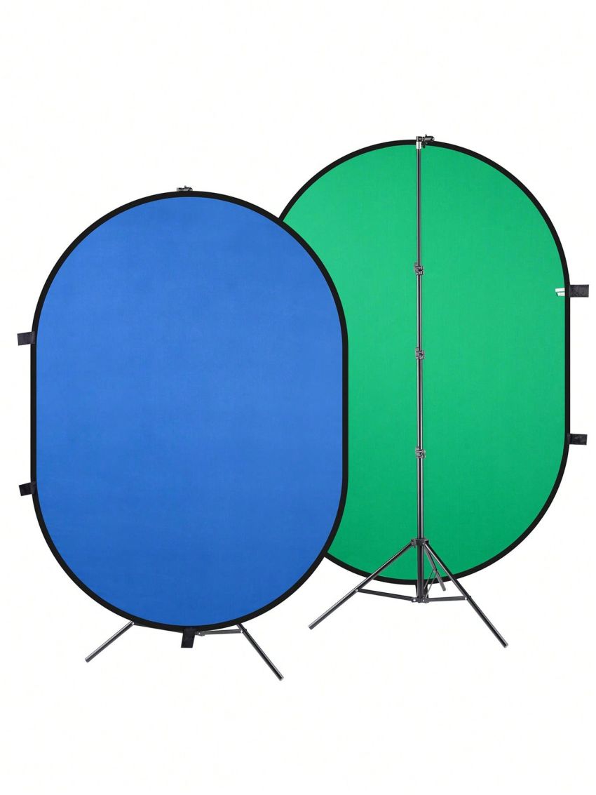 7.3 x 4.8ft 2 Side Collapsible Chromakey Green Blue Backdrop with 7.6ft/2.3M Support Stand Reversible Background Video Live Stream Gaming with Bag