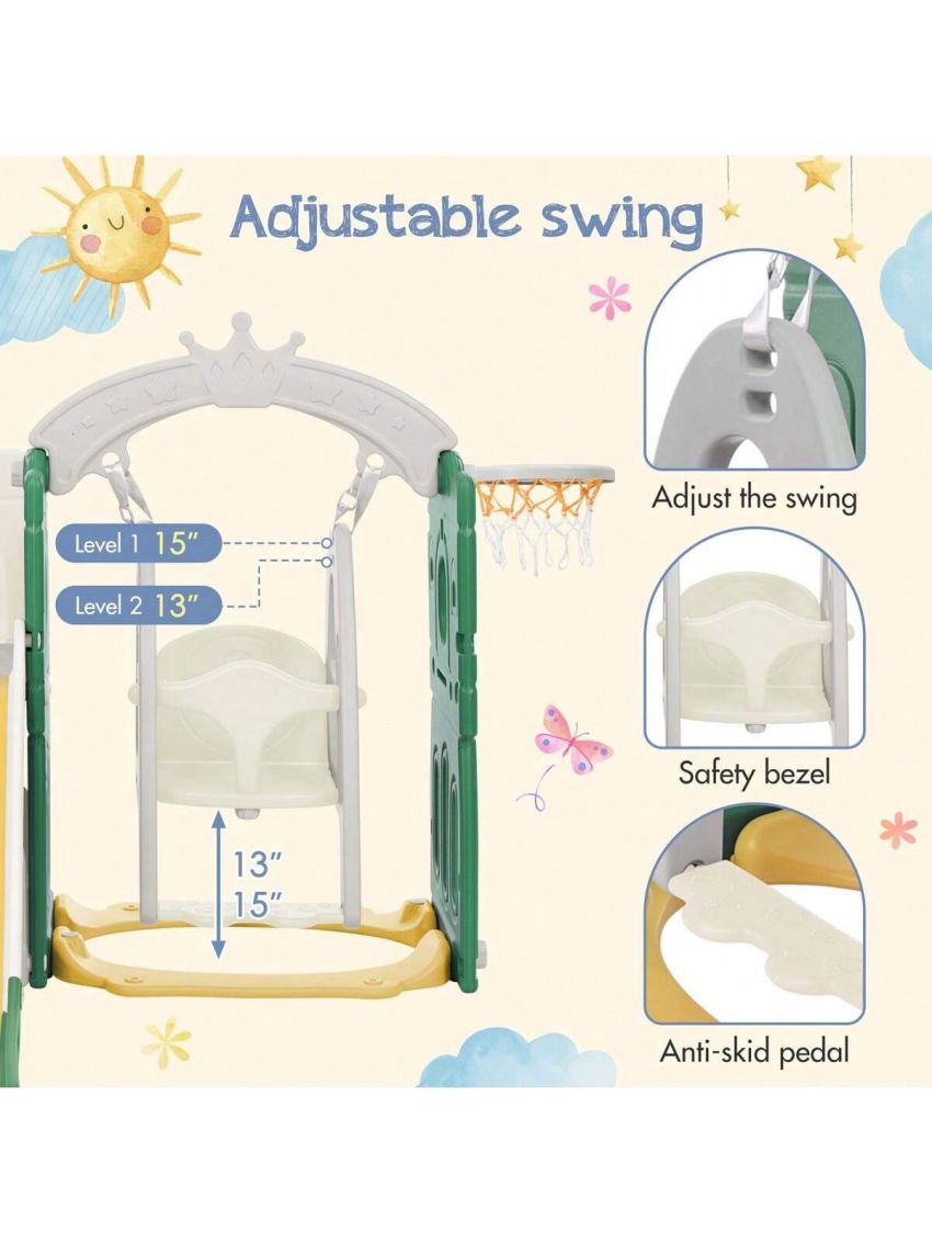 Merax Toddler Slide and Swing Set 5 in 1, Kids Playground Climber Slide Playset with Basketball Hoop Freestanding Combination for Babies Indoor & Outdoor