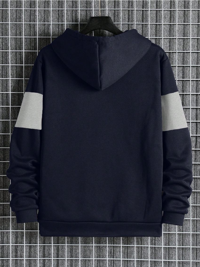 Men's Color Block Zip Up Hoodie With Drawstring