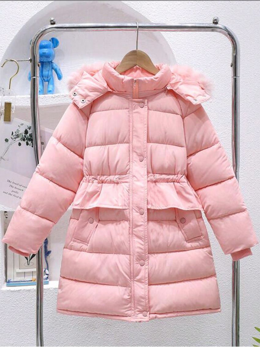 Tween Girl Fuzzy Trim Hooded Puffer Coat