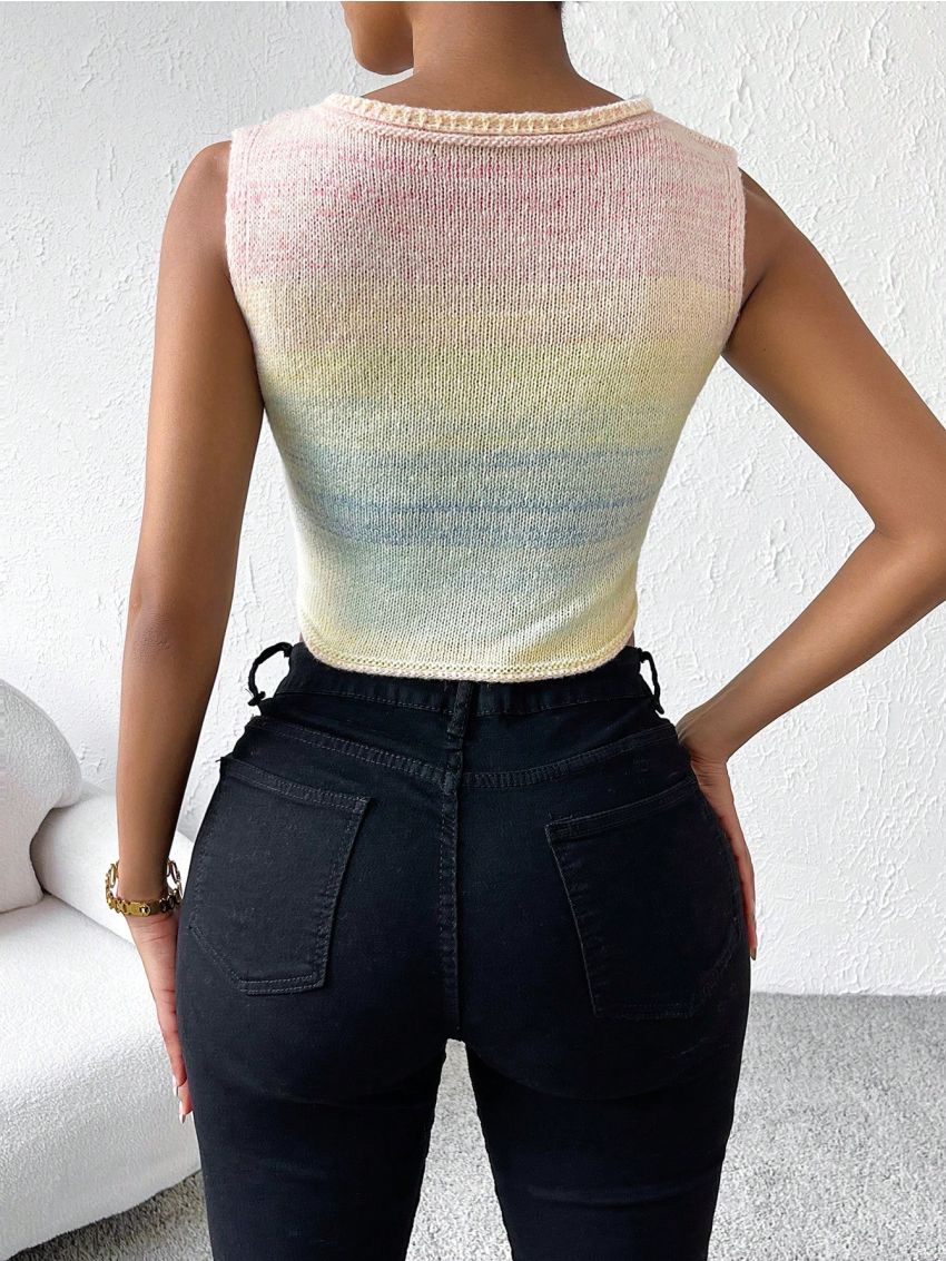 SHEIN BAE Ombre Cut Out Crop Sweater Vest