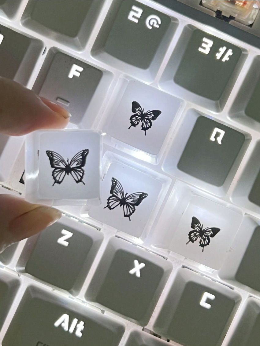 1pc Cute Multicolor Translucent Butterfly Keycap Made Of Abs Resin Suitable For Mechanical Keyboard Decoration