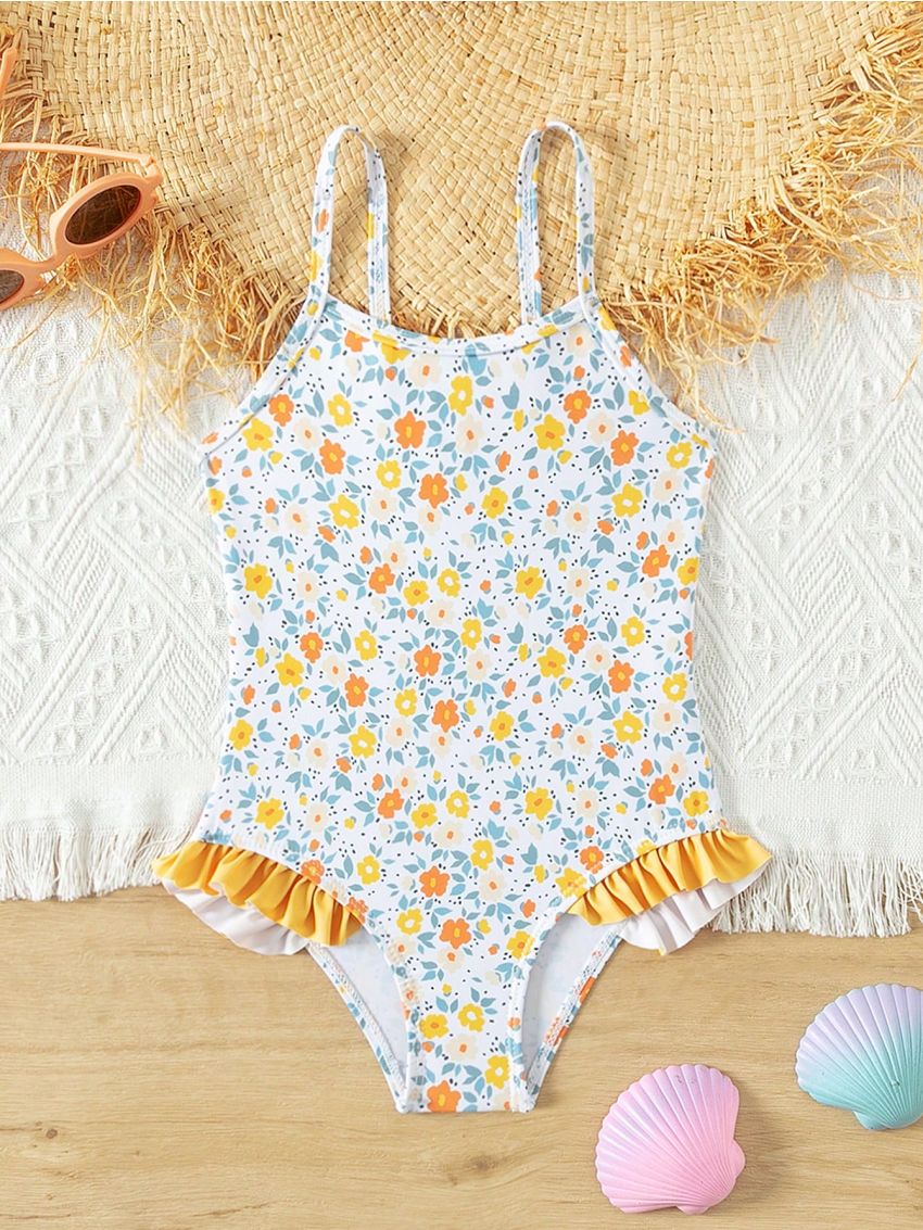 Little Girls' Floral Print Flyaway One Piece Swimsuit
