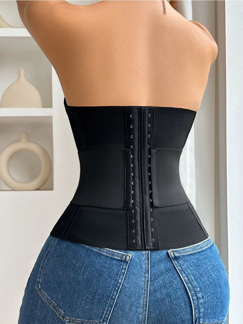Solid Color Front Zipper & Hook Eye Waist Trainer