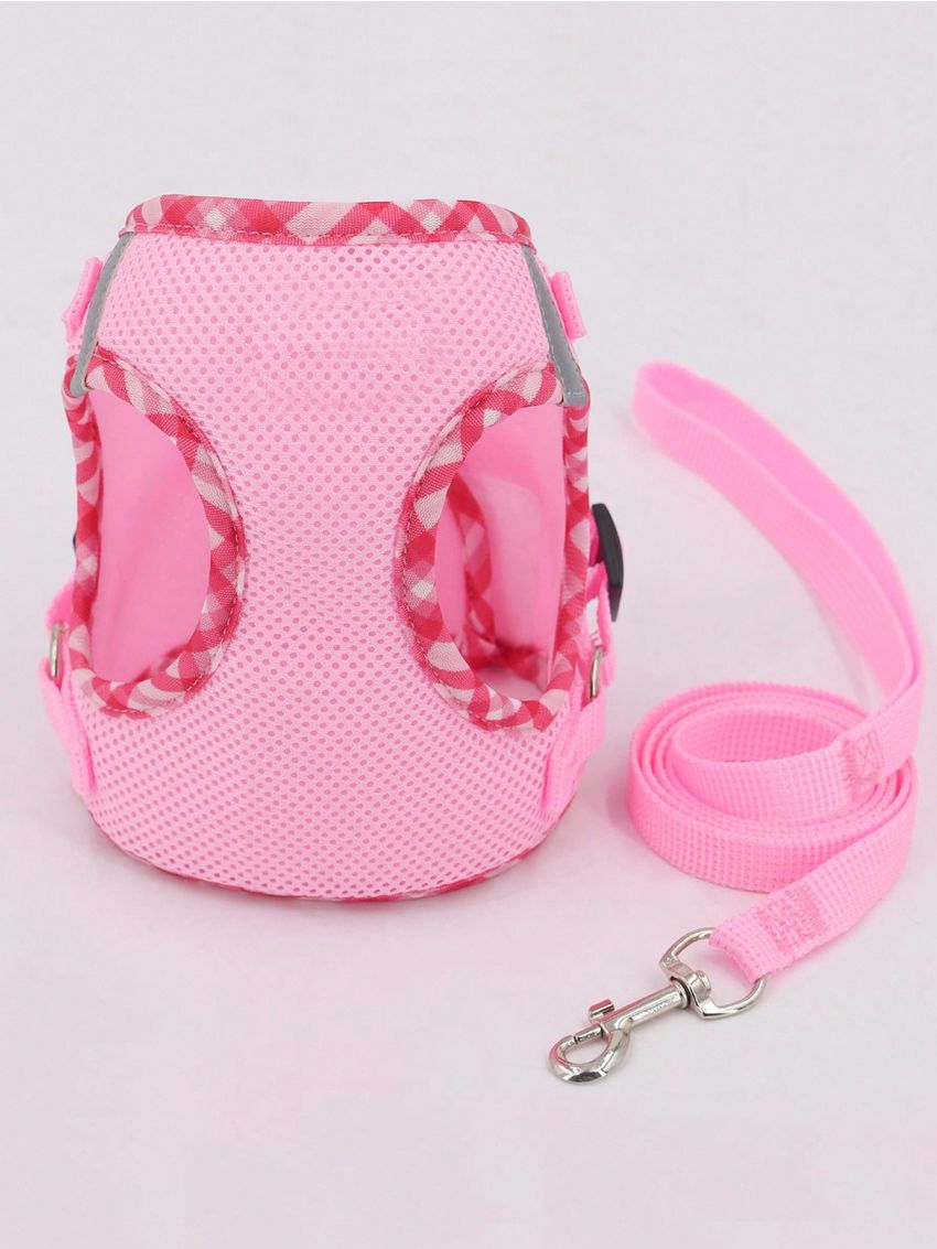 1pc Set Breathable Reflective Checkered Edge Chest & Back Traction Rope Safety Harness, Suitable For Indoor And Outdoor Use, For Dogs And Cats