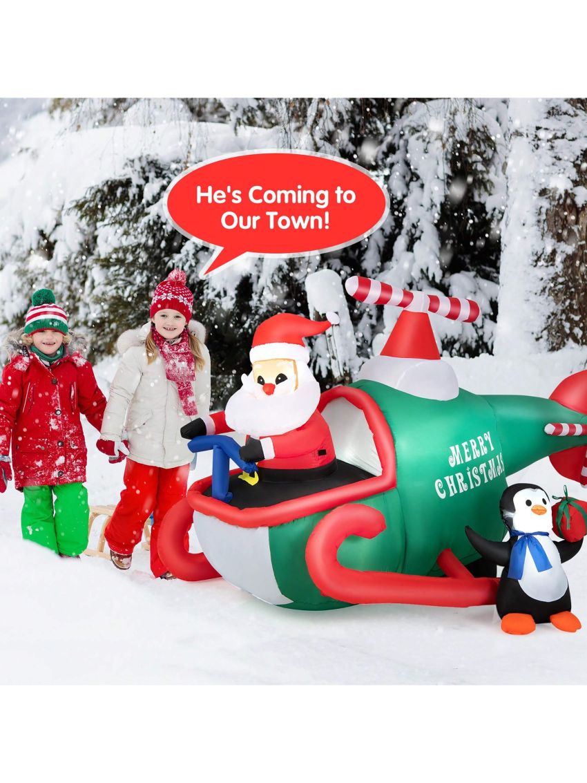 Gymax 6.5FT Inflatable Christmas Flying Helicopter Santa Claus Party Decor w/ LED Lights