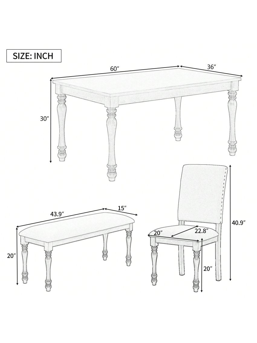 Nestfair 6-Piece Wood Dining Table Set with 4 Upholstered Chairs and Bench