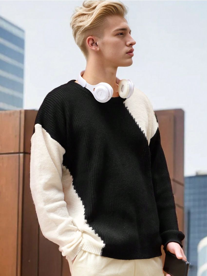 Manfinity Hypemode Men's Oversized Color-Blocked Drop Shoulder Sweater