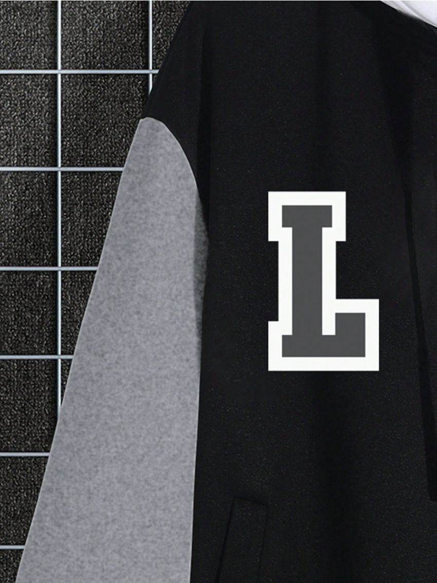 Manfinity Men Plus Slogan Graphic Colorblock Bomber Jacket Without Hoodie