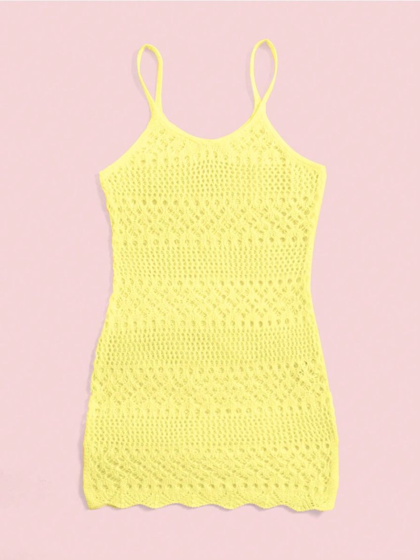 SHEIN Teen Girl Hollow Out Scallop Trim Cami Cover Up Dress