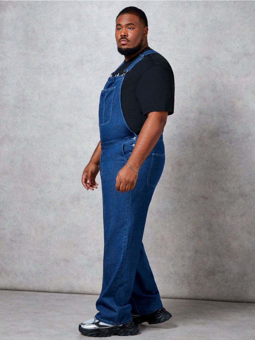 SHEIN Extended Sizes Men'S Plus Size Denim Overalls