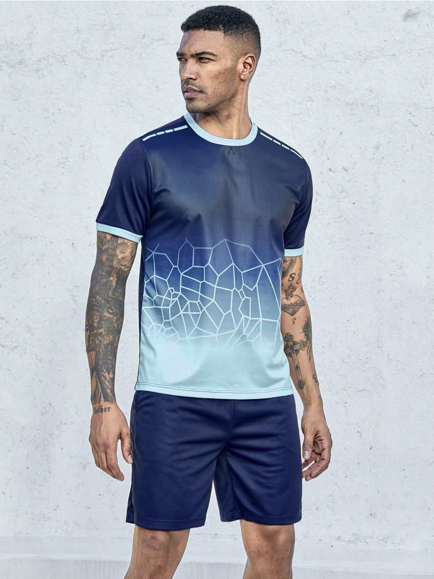 Football Men's Gradient Color Geometric Print Soccer Uniform Set