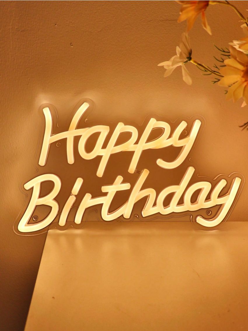 1pc Warm White Happy Birthday LED Wall Neon Sign Night Light For Party Decoration