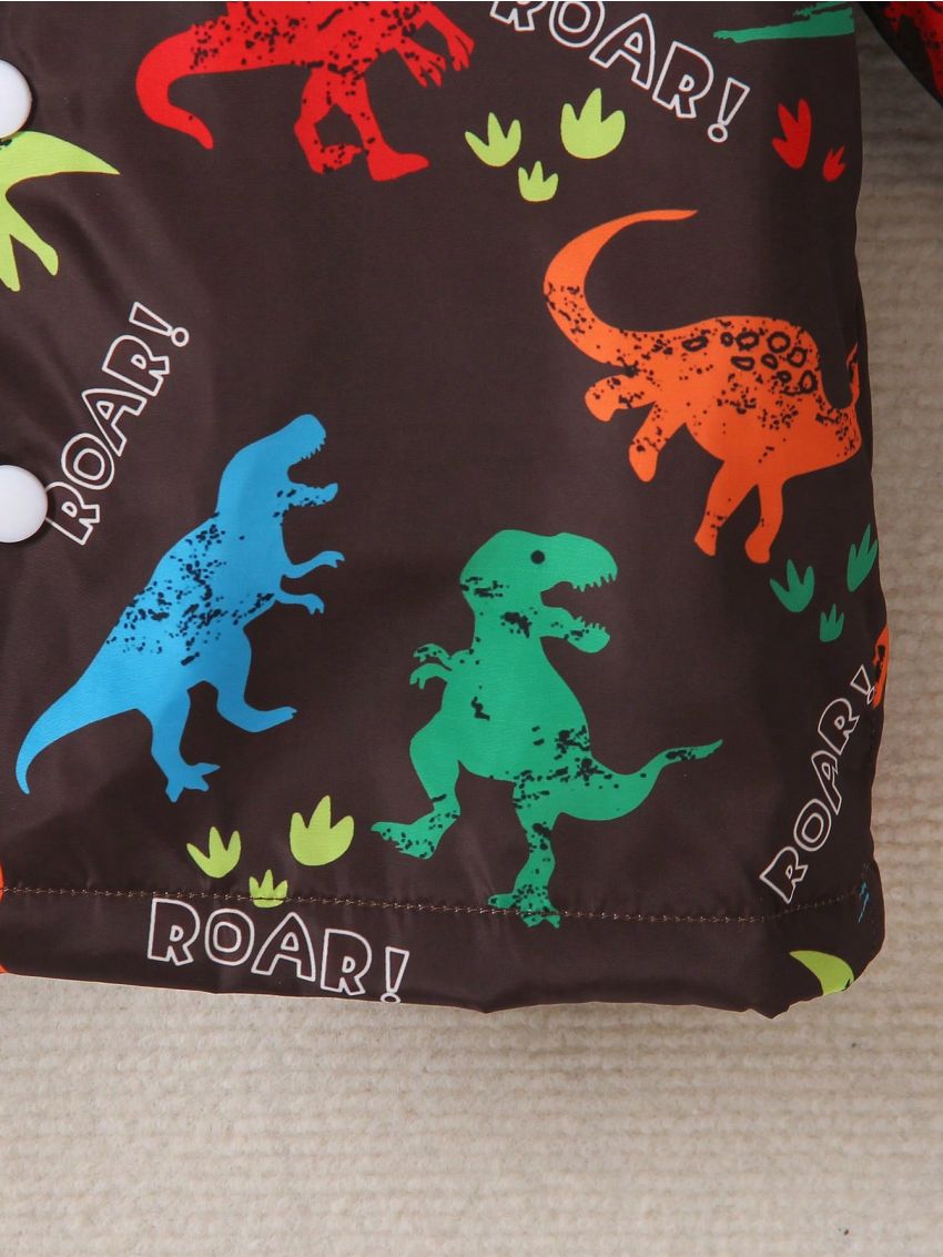 SHEIN Kids EVRYDAY Little Boys' Cartoon Dinosaur Printed Hooded Fleece Jacket