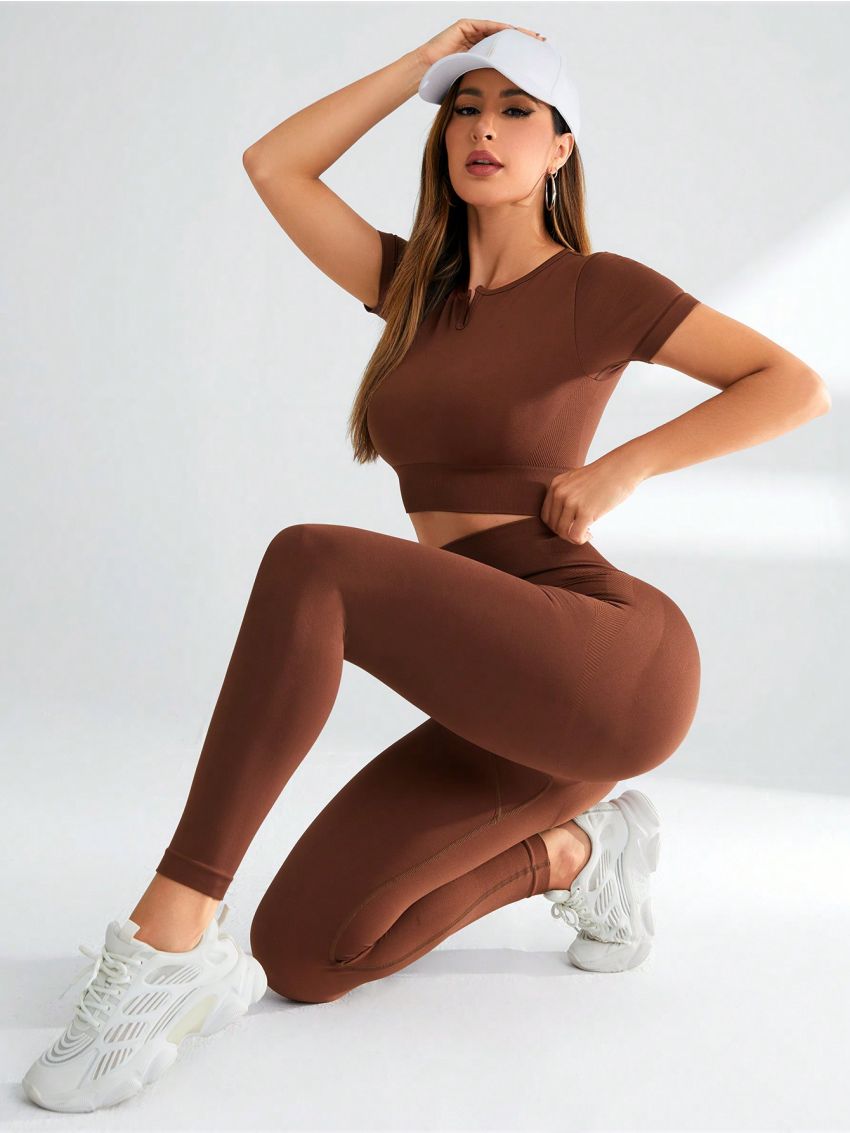 Yoga High Street Women'S Solid Color Slim Fit Sports Suit