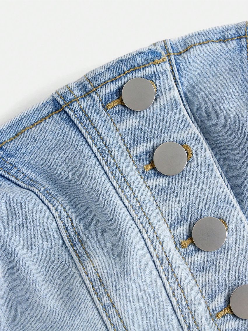 Teen Girls' Denim Bandeau Top With Front Button Closure