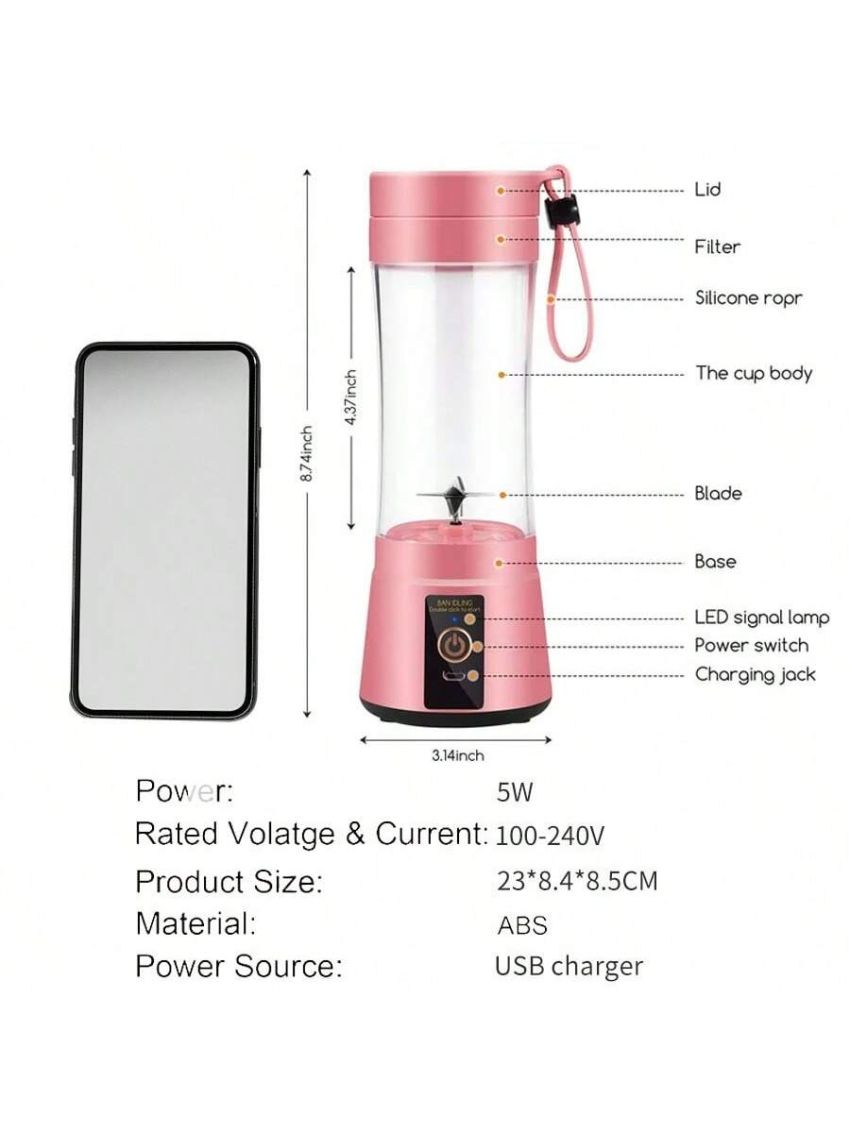 Personal Portable Blender,Mini Juice Blender, USB Rechargeable Small Size Blender For Smoothies And Shakes,Mini Juicer Cup Travel 380ml, Juice, Milk,5Colors Available