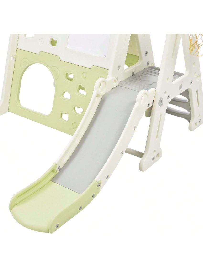 Merax 7-in-1 Toddler Climber and Slide Set Kids Playground Climber Slide Playset with Tunnel, Climber, Whiteboard, Toy Building Block Baseplates, Basketball Hoop Combination for Babies